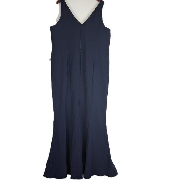 Show Me Your Mumu Morgan Gown V Neck Stretch Rich Navy Crisp Blue Crepe 3X - Picture 3 of 8